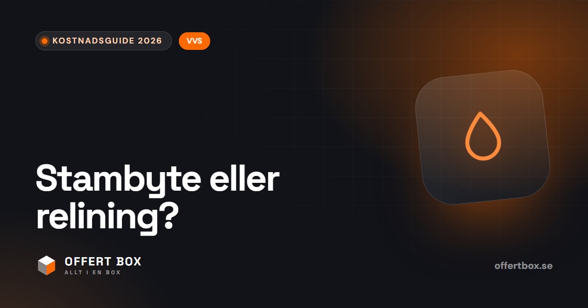 Stambyte kostnad: vad kostar stambyte och relining 2026?